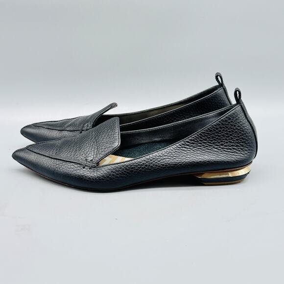 Nicholas Kirkwood Shoes Womens 5.5 Black Leather Loafer Beya Pointed Toe Gold - Picture 5 of 13